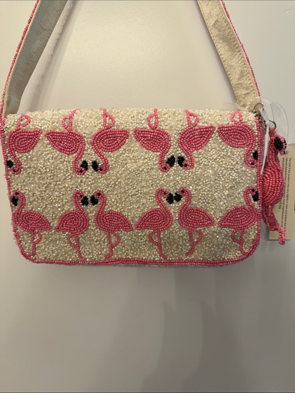 NWT-Viral Pink Beaded Flamingo Shoulder Bag with BLING!!!  It sparkly! - Picture 9 of 13